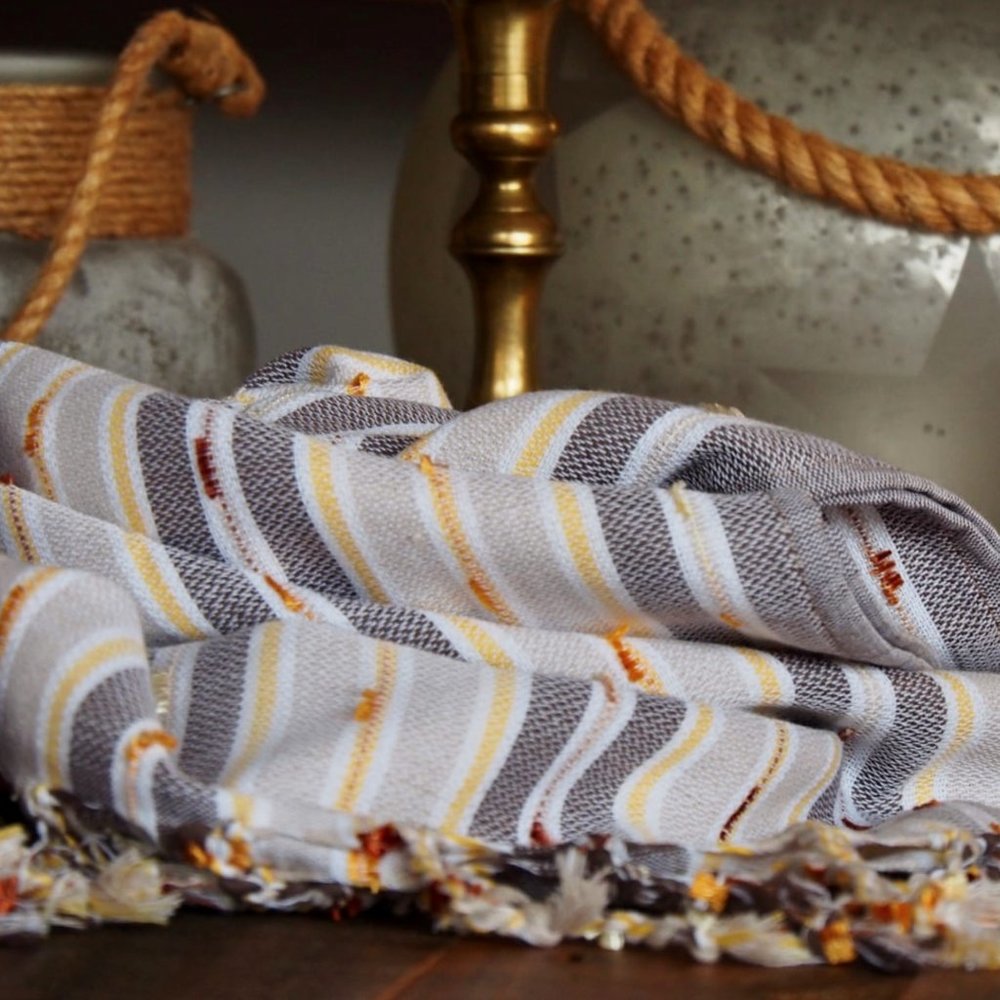 4 Beige Bohemian Towels - 100% Turkish Cotton Beach Bath Towel